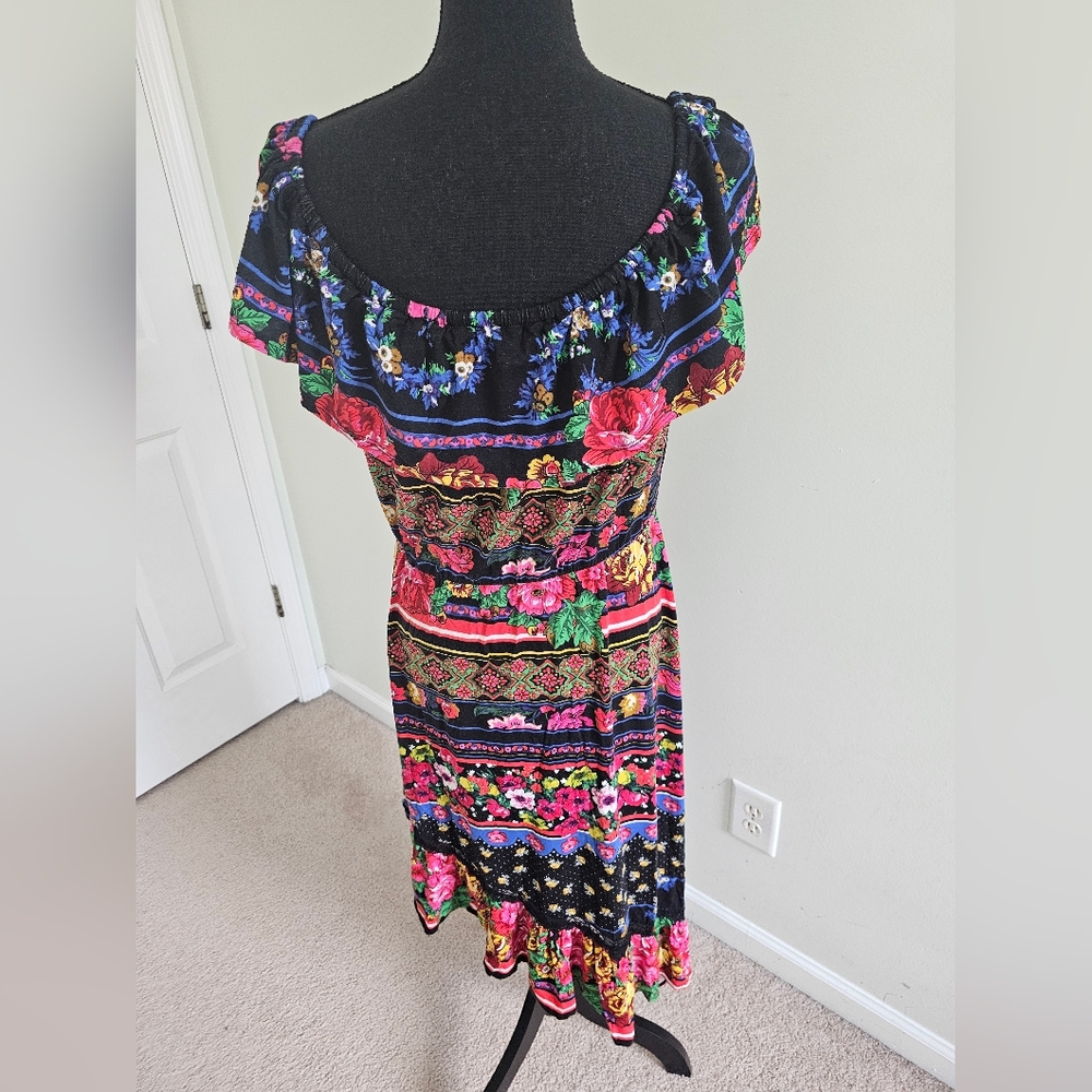 ASOS Women's Midi Dress Bright Print  Asymmetrical Hem - Sz 10 - Picture 2 of 5